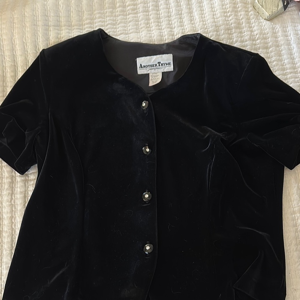 Another Thyme Black Velvet Button-Up Top